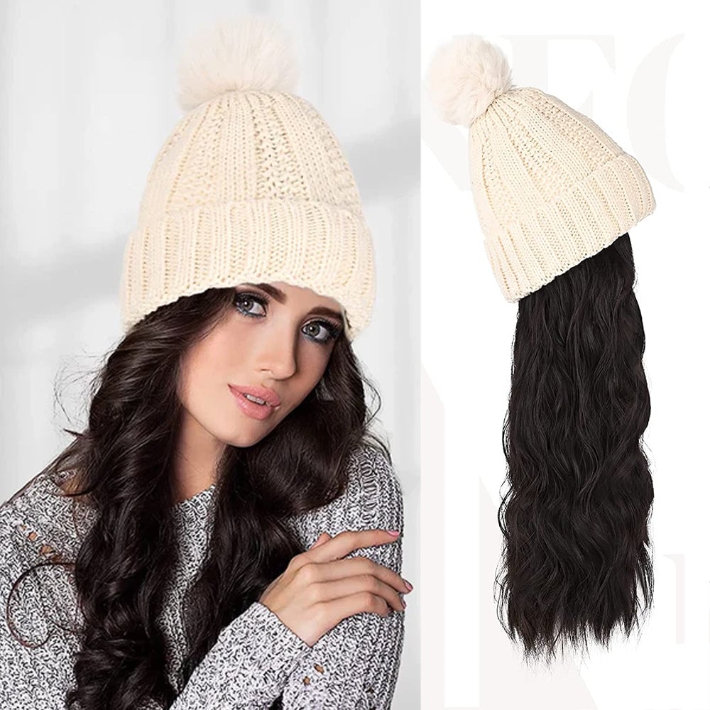 Hat Hair Extension Long Wavy Curly White Hat Wig