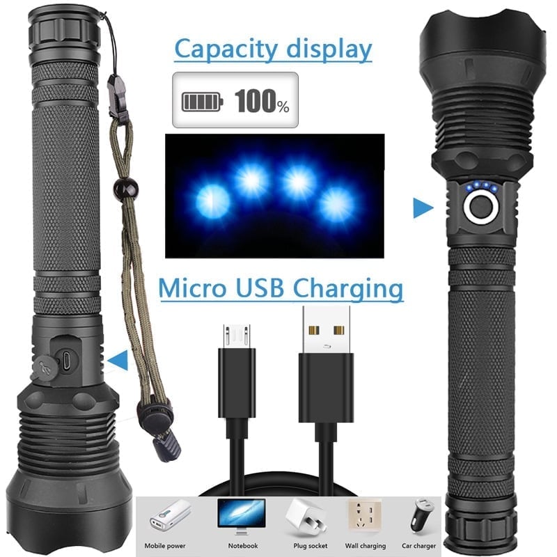 🔥 - LED Rechargeable Tactical Laser Flashlight 90000 High Lumens