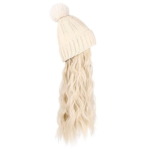 Hat Hair Extension Long Wavy Curly White Hat Wig