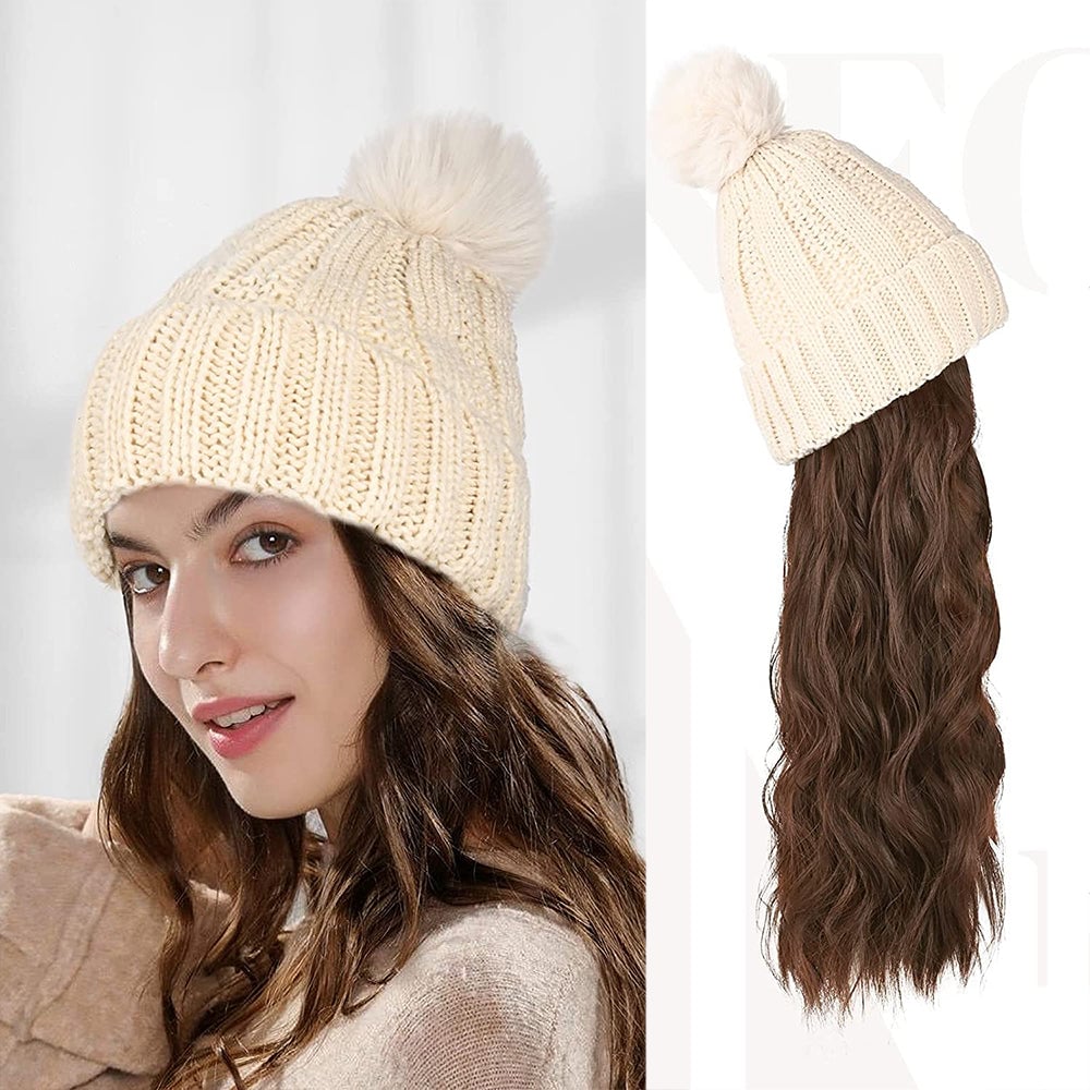 Hat Hair Extension Long Wavy Curly White Hat Wig