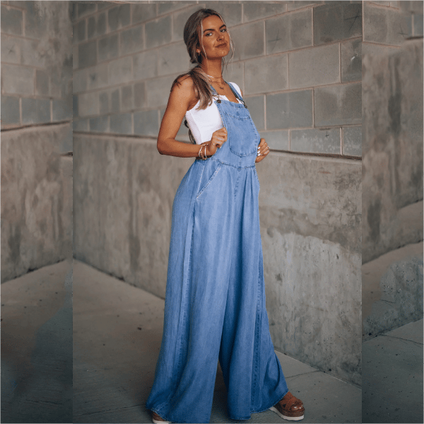 Women's Loose Adjustable Strap Wide Leg Denim