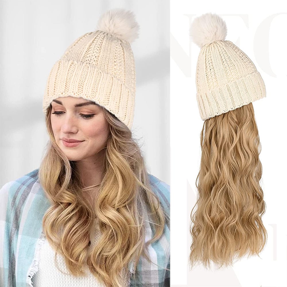 Hat Hair Extension Long Wavy Curly White Hat Wig