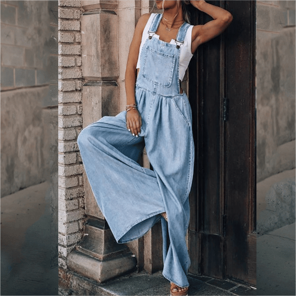 Women's Loose Adjustable Strap Wide Leg Denim