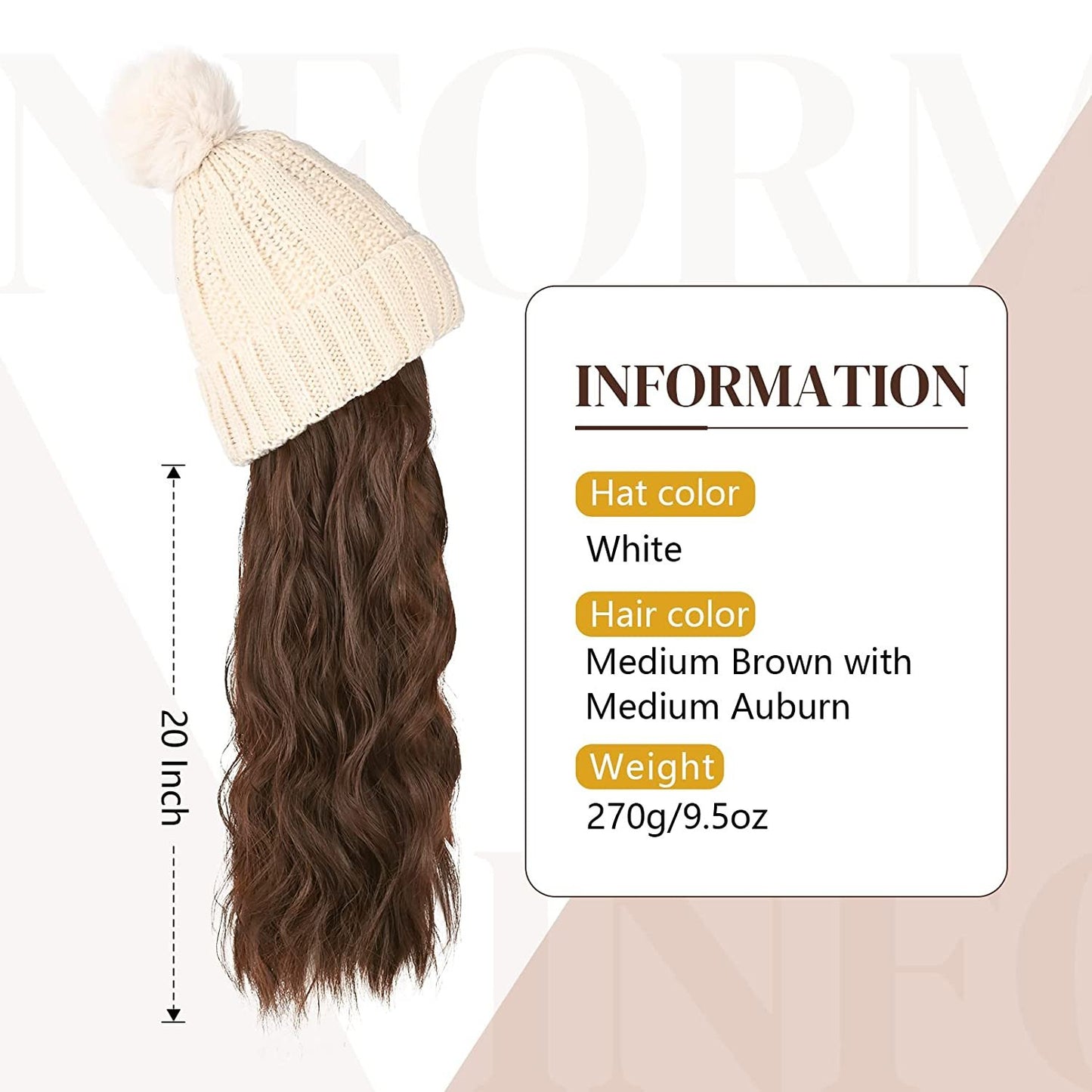 Hat Hair Extension Long Wavy Curly White Hat Wig