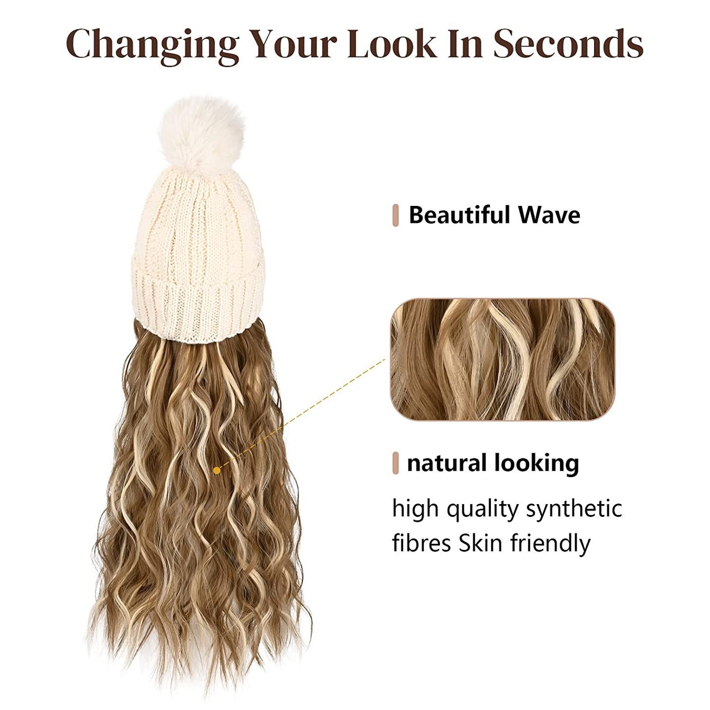 Hat Hair Extension Long Wavy Curly White Hat Wig