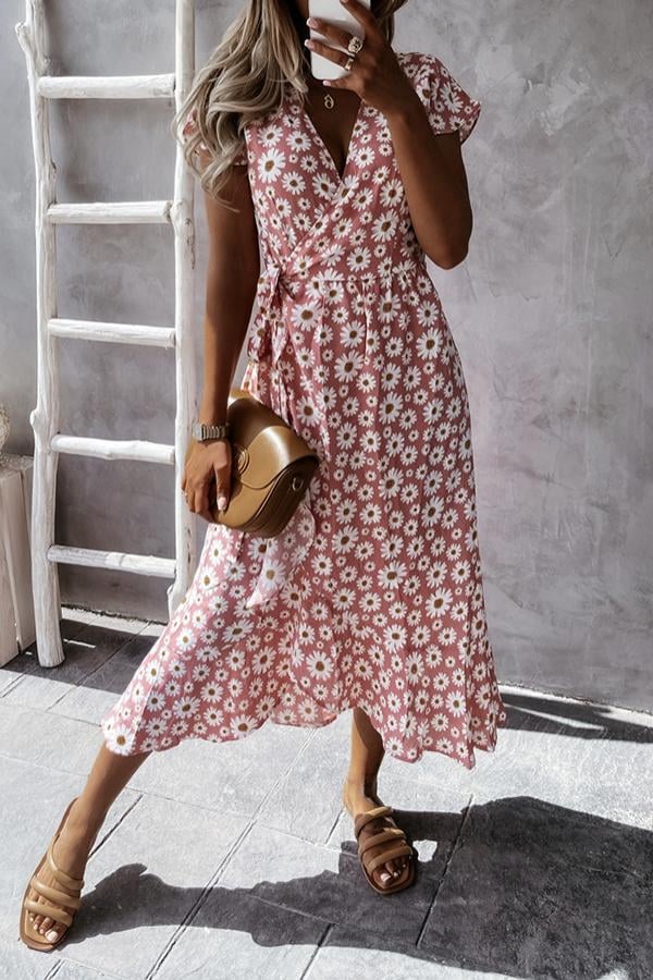 🔥Floral V-neck Wrapped Midi Dress