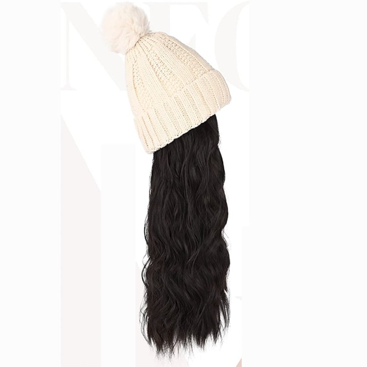 Hat Hair Extension Long Wavy Curly White Hat Wig