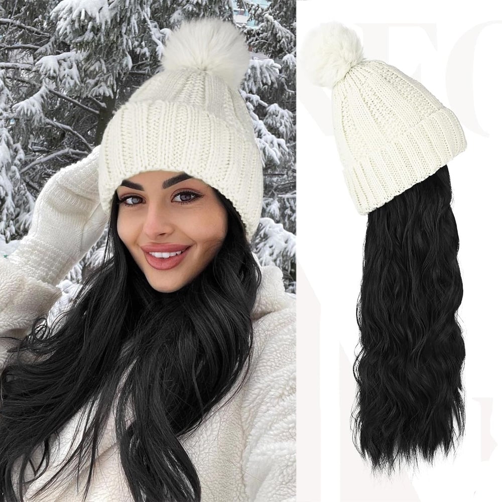 Hat Hair Extension Long Wavy Curly White Hat Wig