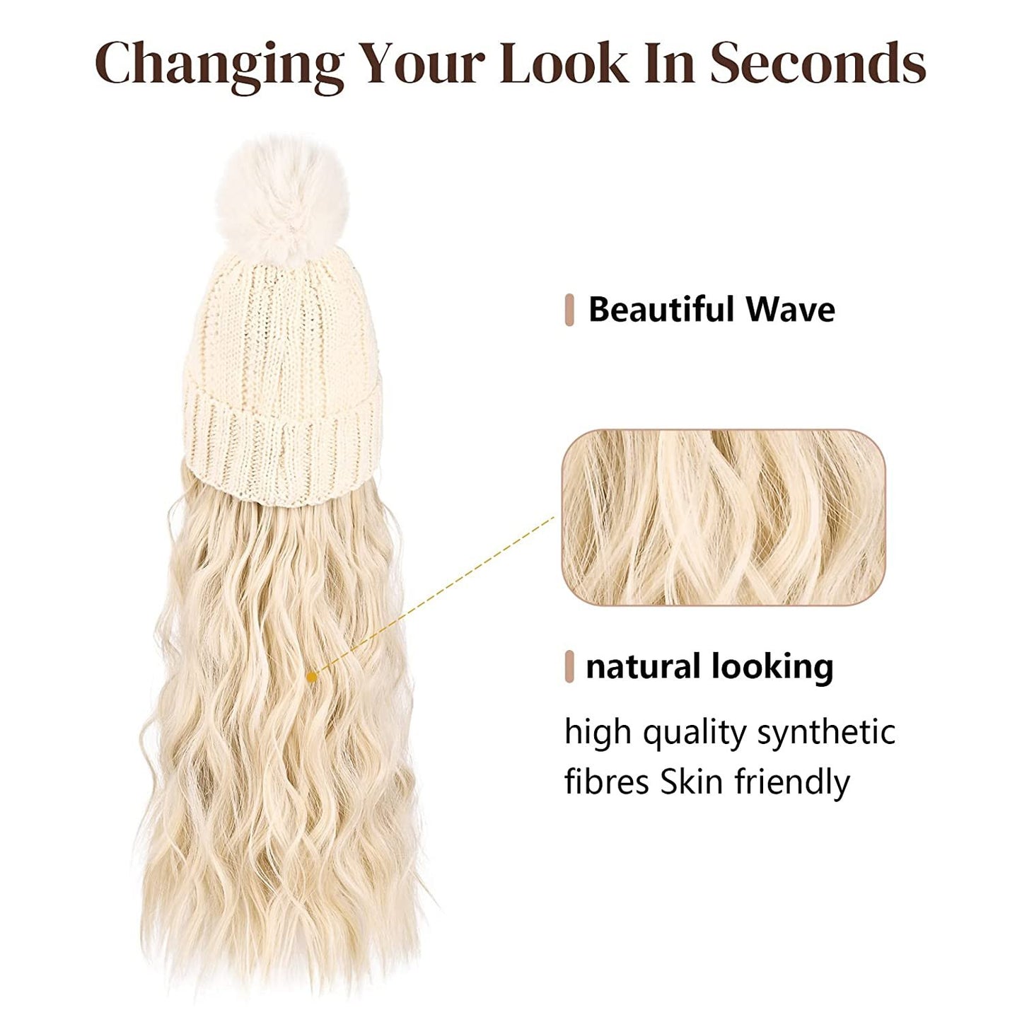 Hat Hair Extension Long Wavy Curly White Hat Wig