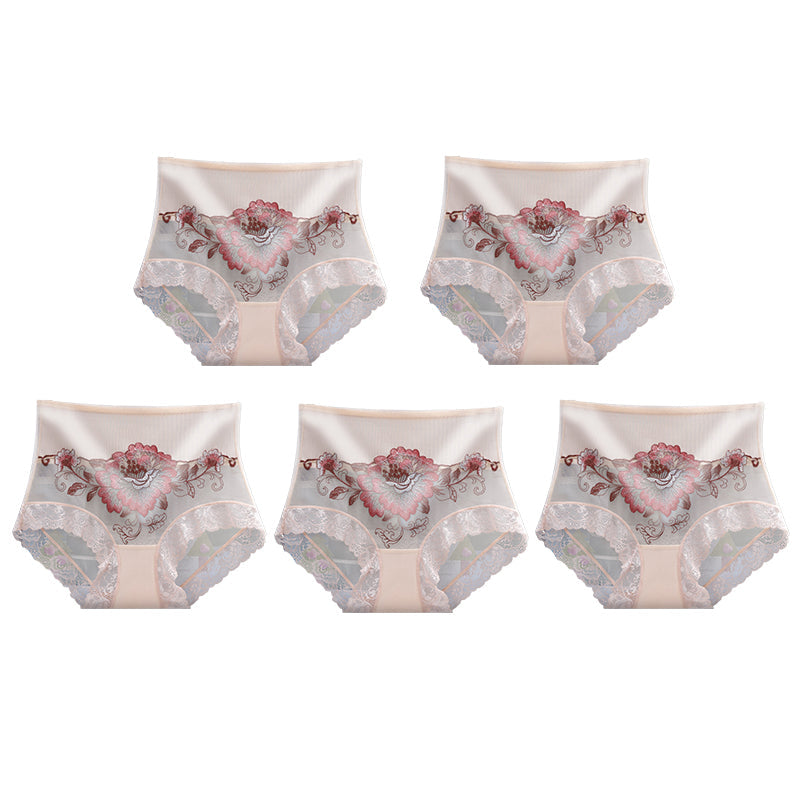 High Waist Premium Lace Embroidered Panties (5-Pack)