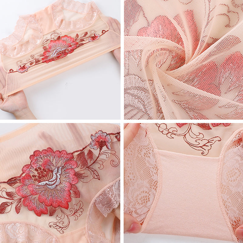 High Waist Premium Lace Embroidered Panties (5-Pack)