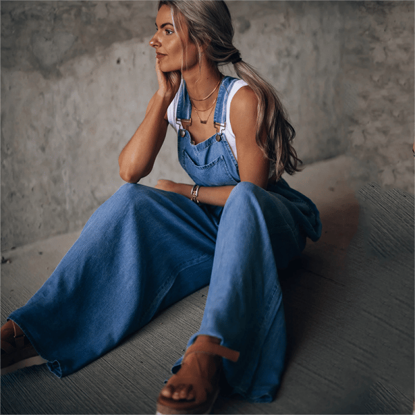 Women's Loose Adjustable Strap Wide Leg Denim