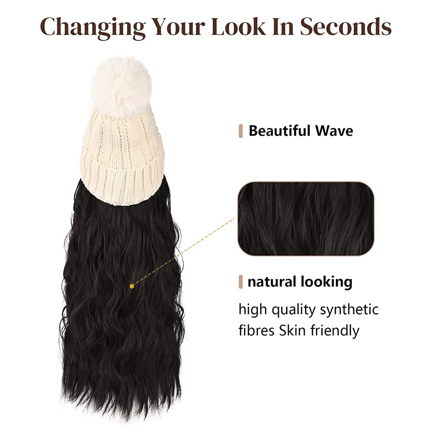 Hat Hair Extension Long Wavy Curly White Hat Wig