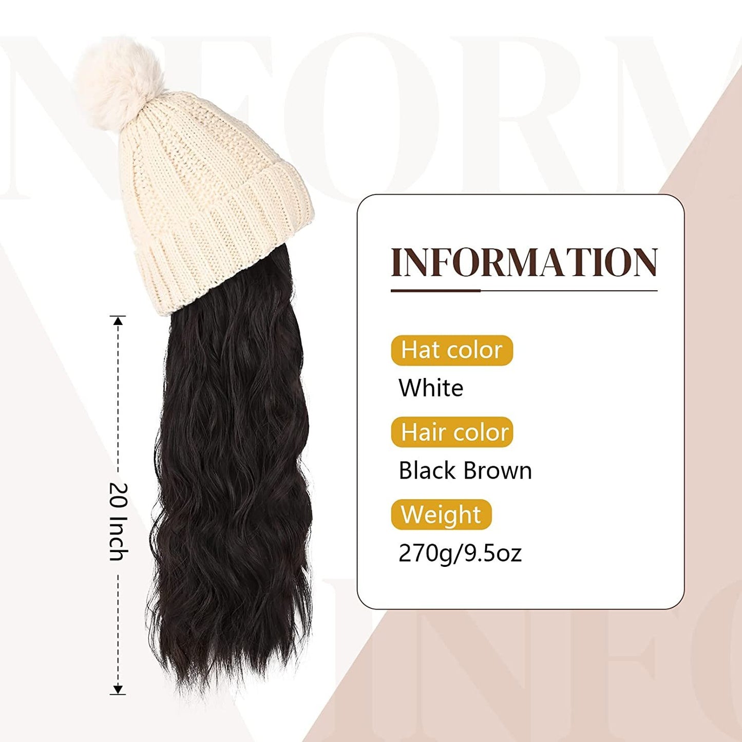 Hat Hair Extension Long Wavy Curly White Hat Wig