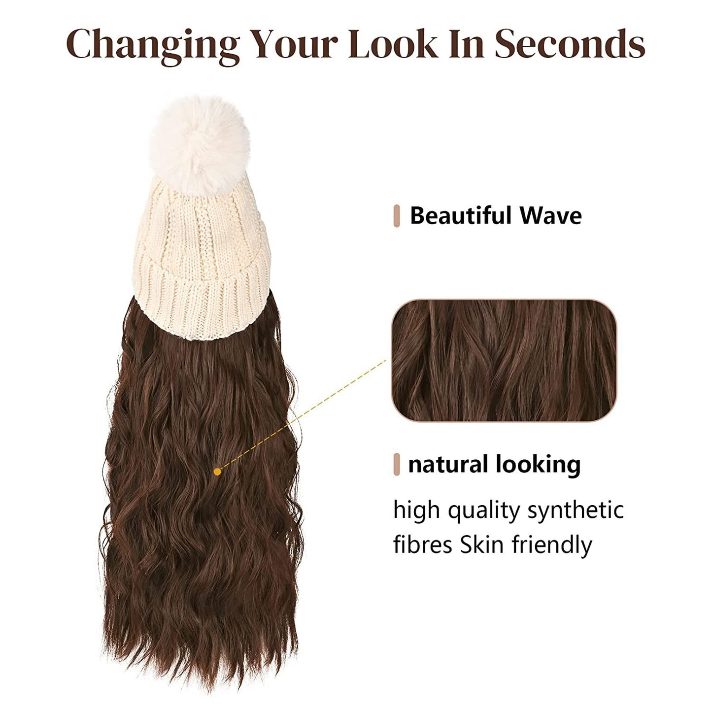 Hat Hair Extension Long Wavy Curly White Hat Wig