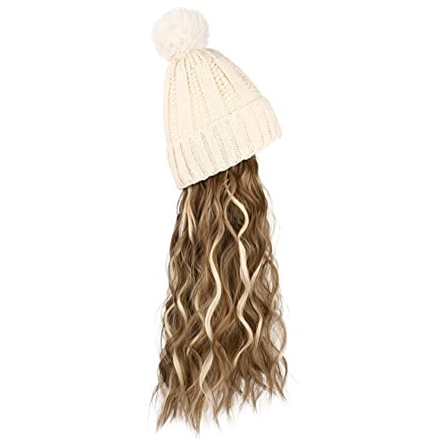 Hat Hair Extension Long Wavy Curly White Hat Wig