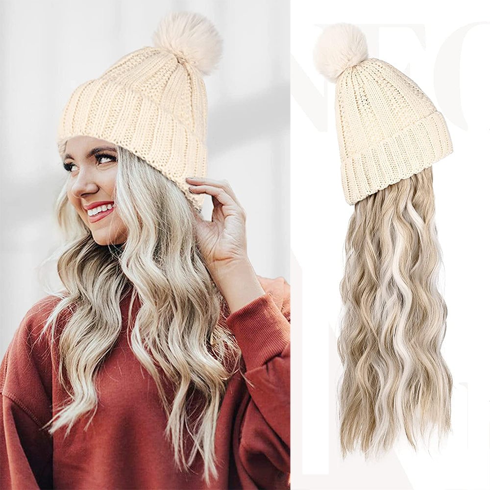 Hat Hair Extension Long Wavy Curly White Hat Wig