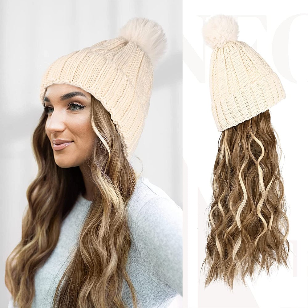 Hat Hair Extension Long Wavy Curly White Hat Wig