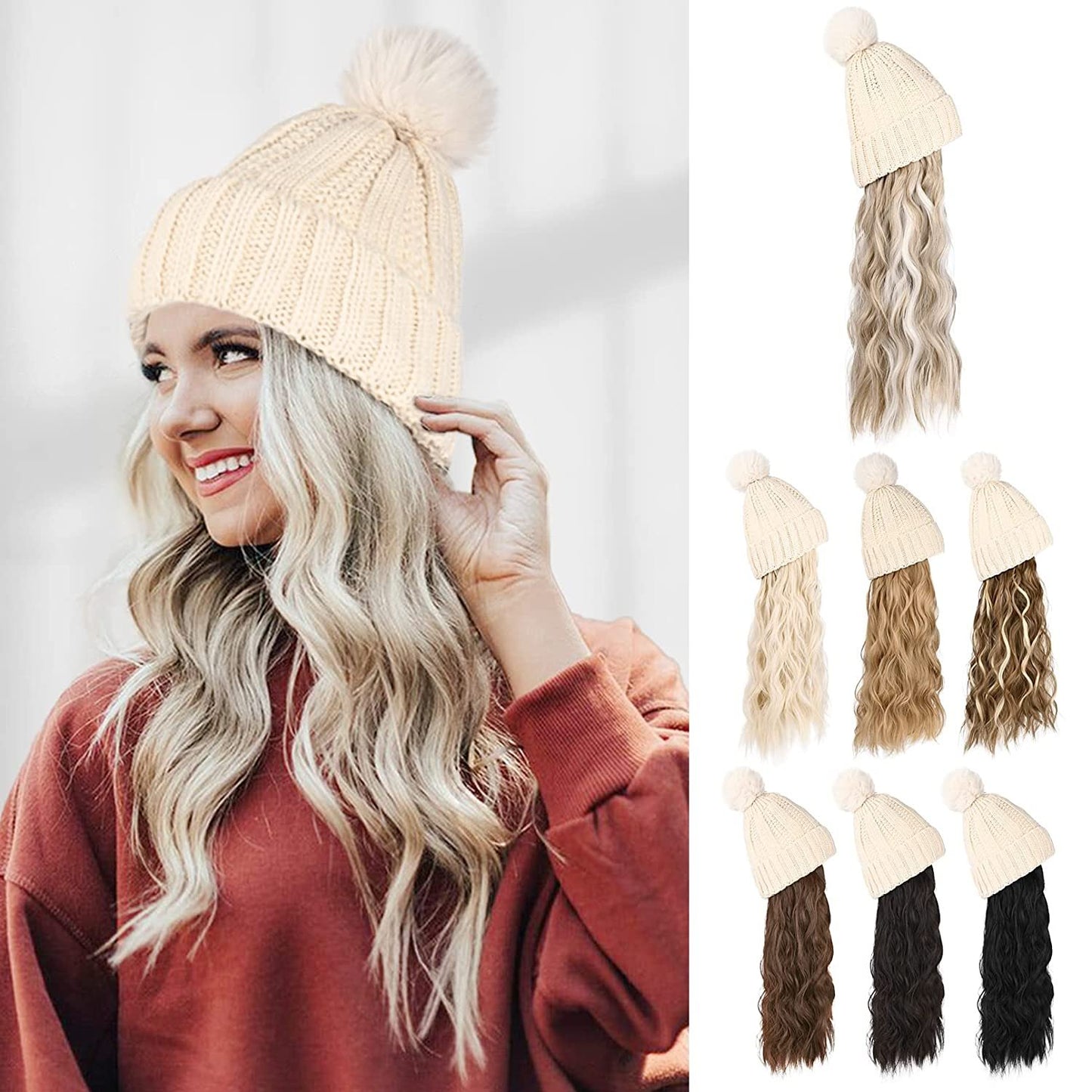 Hat Hair Extension Long Wavy Curly White Hat Wig
