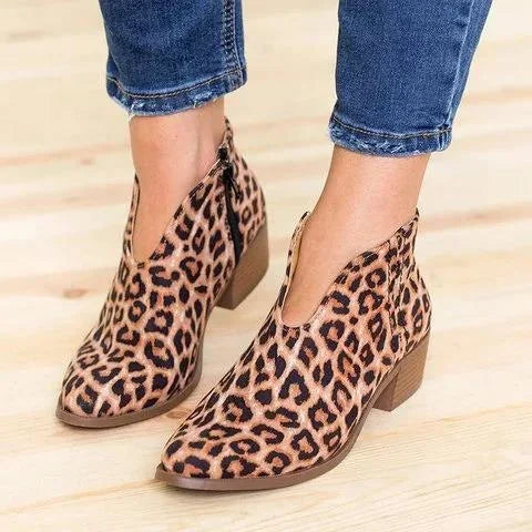 Women's Sexy V-cut Ankle Zipper Chunky Boots