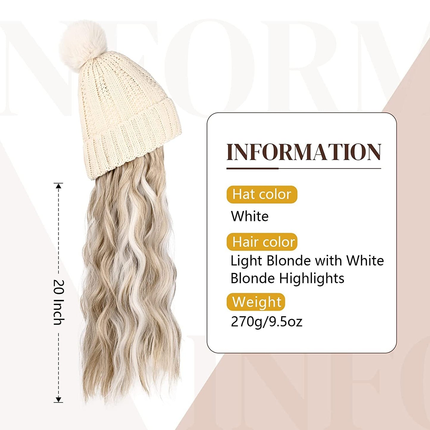Hat Hair Extension Long Wavy Curly White Hat Wig