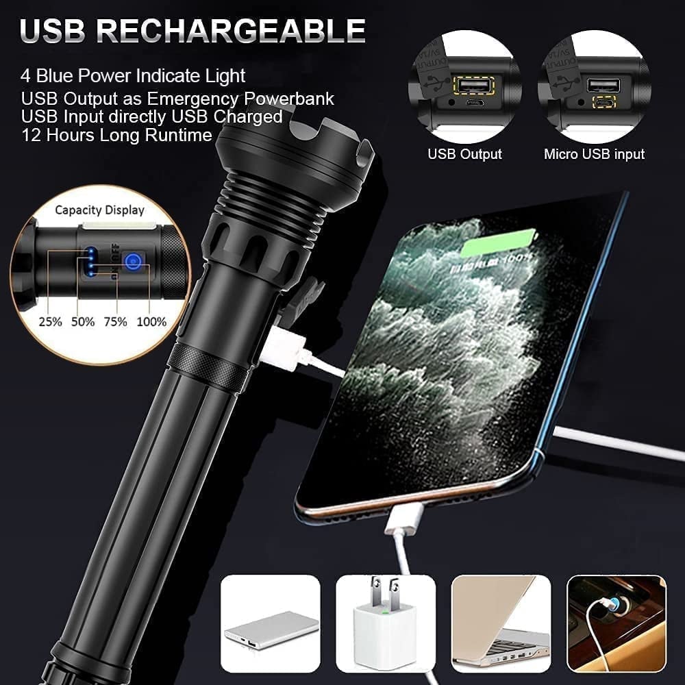 🔥 - LED Rechargeable Tactical Laser Flashlight 90000 High Lumens