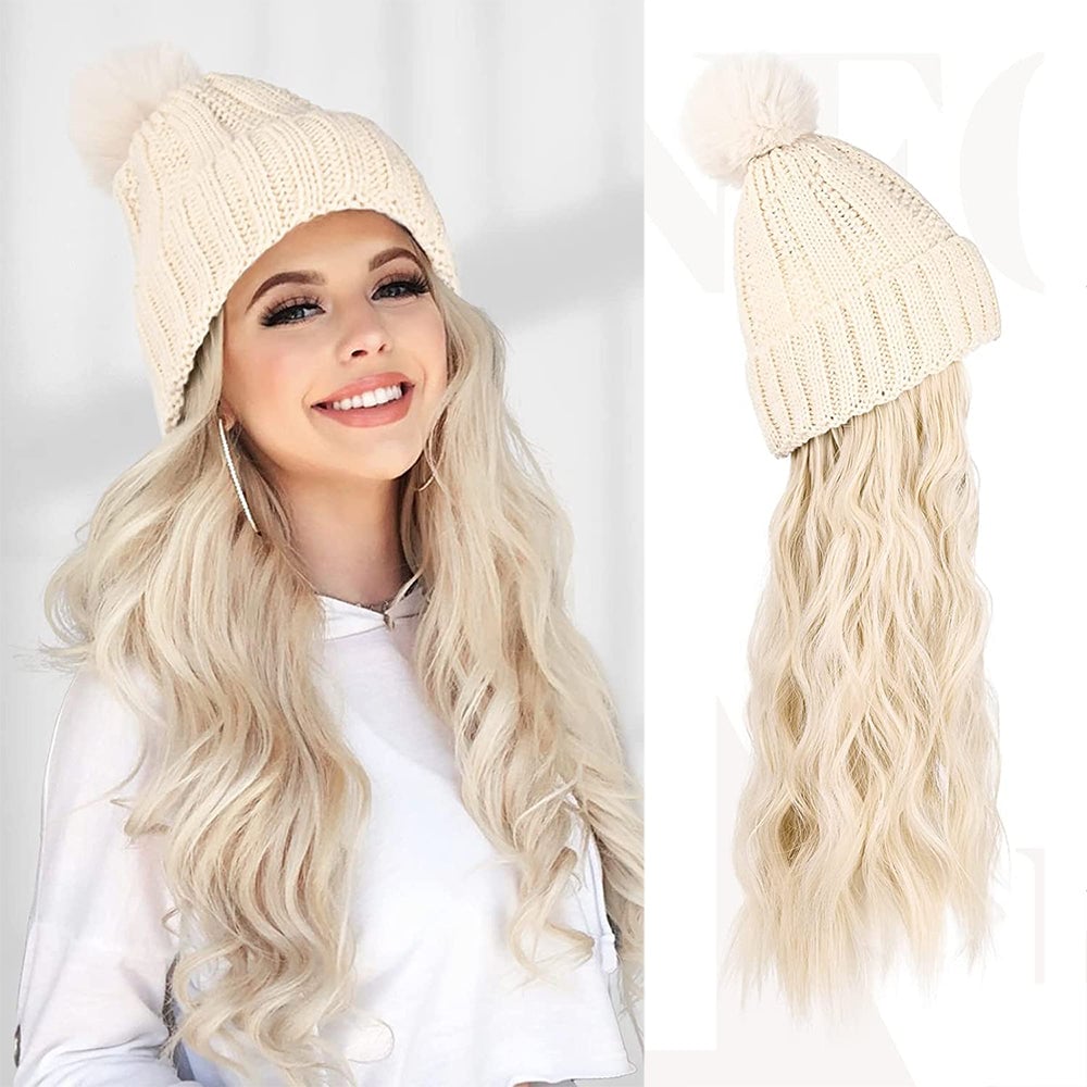 Hat Hair Extension Long Wavy Curly White Hat Wig