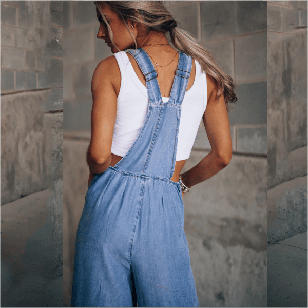 Women's Loose Adjustable Strap Wide Leg Denim