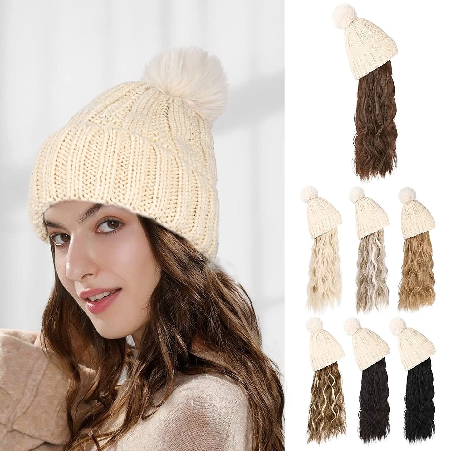 Hat Hair Extension Long Wavy Curly White Hat Wig