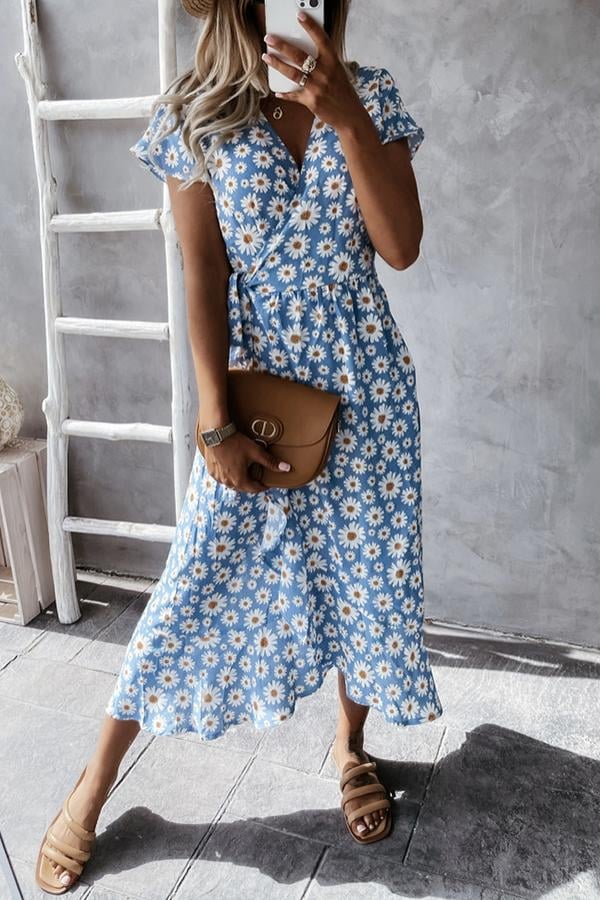 🔥Floral V-neck Wrapped Midi Dress