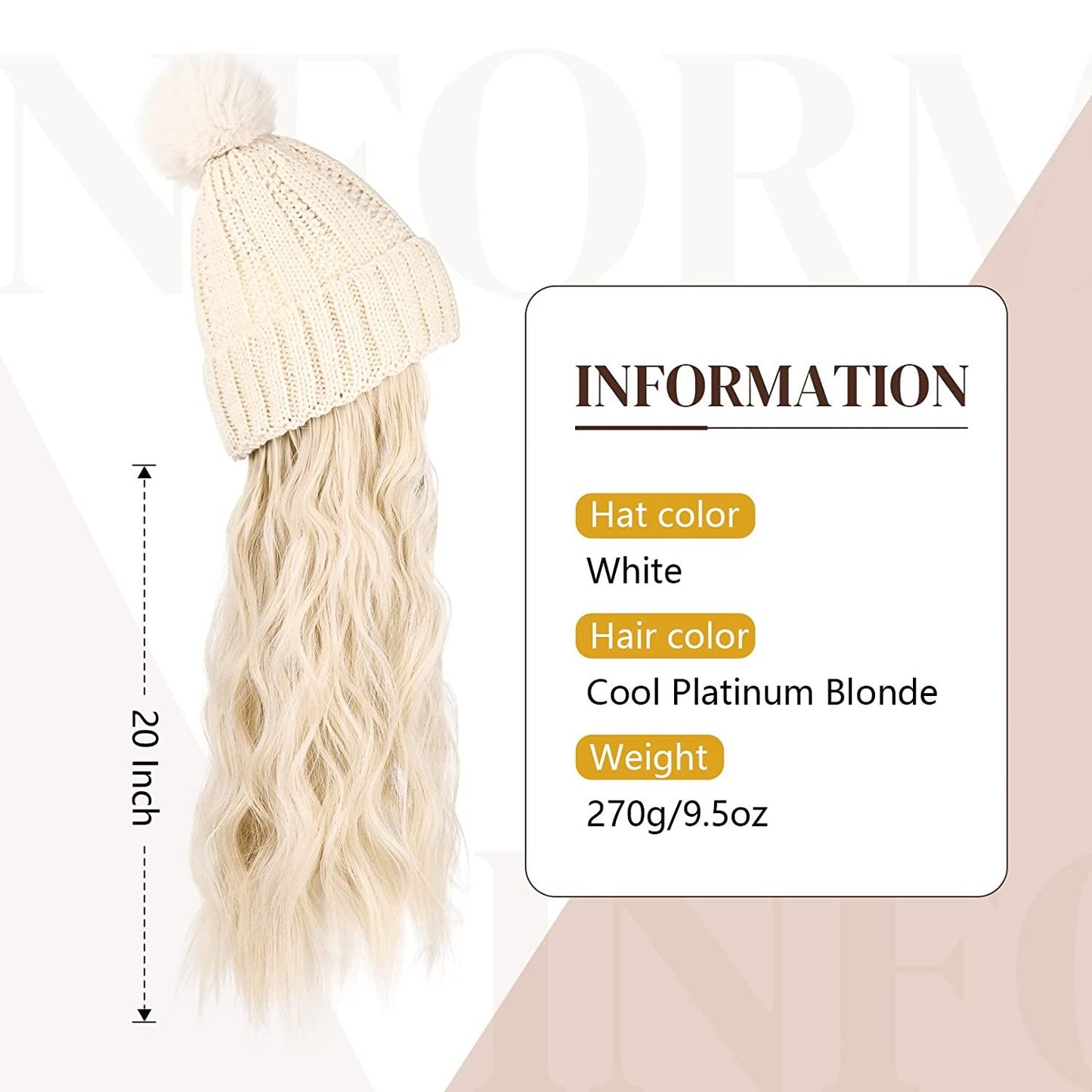 Hat Hair Extension Long Wavy Curly White Hat Wig